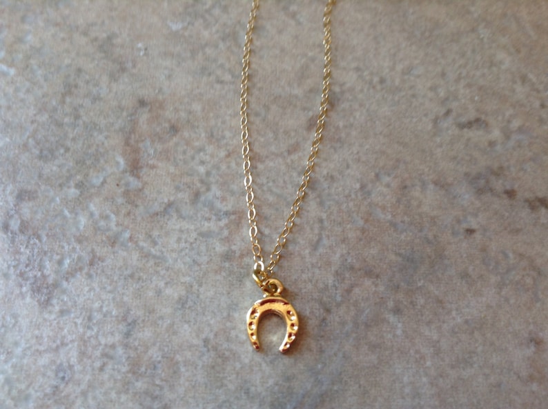 Tiny horseshoe necklace, tiny jewelry, horseshoe necklace, horse necklace, minimalist necklace, delicate gold necklace, dainty necklace image 2