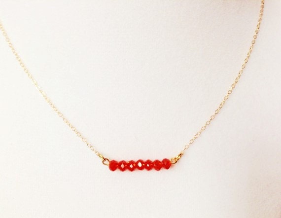 Red bead necklace, cute simple necklace, gold dainty necklace, minimalist necklace, everyday necklace, red sead beed neckalce