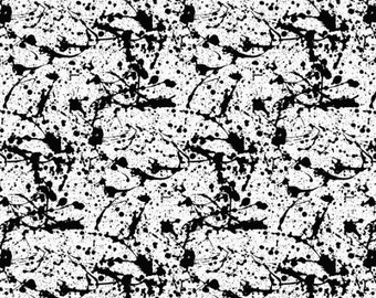 BTY SCP Black White Paint SPLATTER Print 100% Cotton Quilt Craft Fabric by the Yard