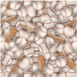 David Textiles  1 Yard Precut - BASEBALLS & BATS Print 100% Cotton Quilt Fabric