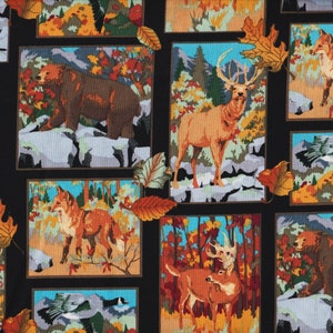 BTY WILDERNESS BLOCKS Deer Bear Print 100% Cotton Quilt Craft Fabric by the Yard