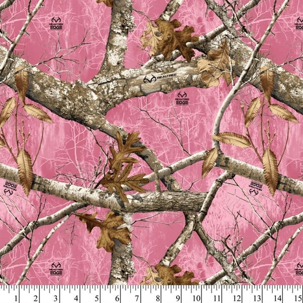 BTY Realtree Edge Camouflage Camo Woods Pink Large Print Cotton Fabric by the Yard