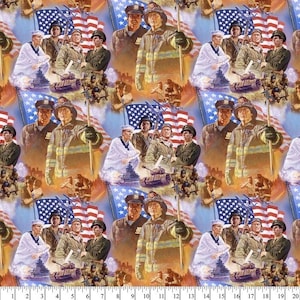 BTY David Textiles Everyday HEROES Fire, Police, Military Print 100% Cotton Quilt Craft Fabric by the Yard