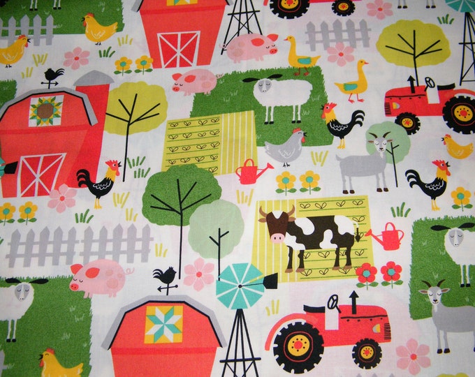 25 Inches Timeless Treasures FUN on the FARM on Cream Print 100% Cotton ...