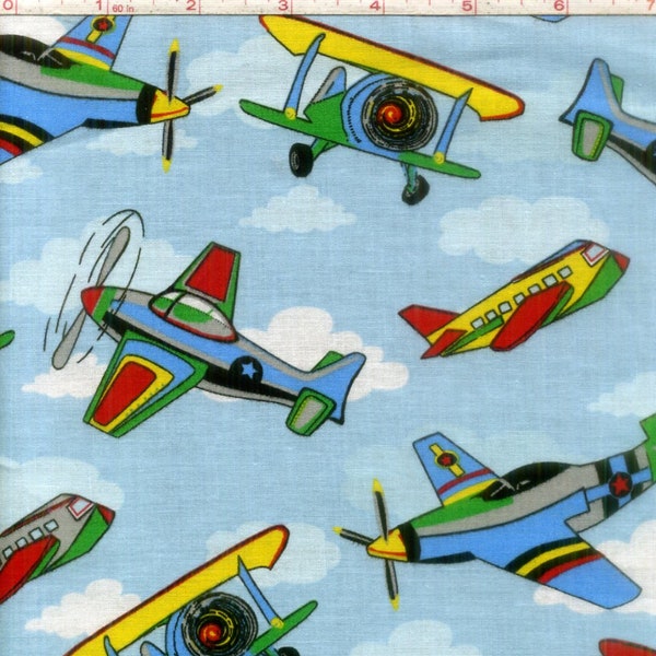 BTY Kids Choice Single Engine AIRPLANES on Blue Print 100% Cotton Quilt Crafting Fabric by the Yard