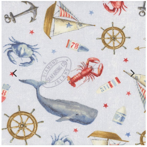 Wilmington Prints At the Helm NAUTICAL ICONS on Light Gray Print 100% Cotton Quilt Craft Fabric Pattern #89255-935