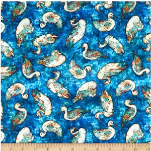 BTY Quilting Treasures CEDAR RIDGE Batik Ducks Blue Print 100% Cotton Quilt Craft Fabric by the Yard