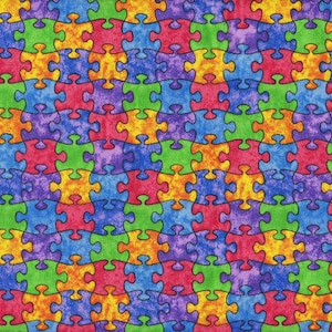 BTY Colorful PUZZLE PIECES Print 100% Cotton Quilt Craft Fabric Yard