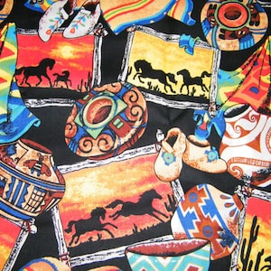 BTY COWBOY LIFE - Horses & Pottery - Wild West Print 100% Cotton Quilt Crafting Fabric by the Yard