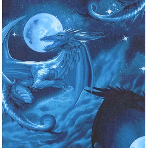 Timeless Treasures Mythical BLUE DRAGON & Moon #C5638 Print 100% Cotton Quilt Fabric