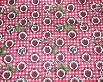BTY STRAWBERRIES on Gingham Print 100% Cotton Quilt Crafting Fabric by the Yard