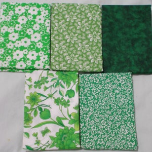 5 FQ Bundle – Green & White FLORAL Prints 100% Cotton Quilt Crafting Fabric Fat Quarters