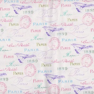 BTY PARIS in BLOOM - French Postmarks Carte Postale Print 100% Cotton Quilt Crafting by Yard