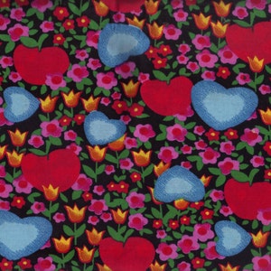 SALE !!! BTY Red & Turquoise Hearts on Floral Print 100% Cotton Quilt Crafting Fabric by the Yard