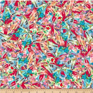 BTY Quilting Treasures Daisy Meadow Packed Butterflies Red Print 100% Cotton Quilt Fabric by the Yard