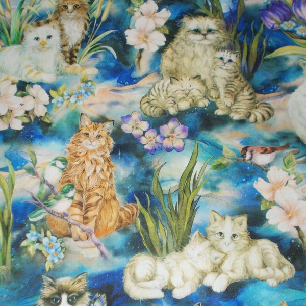 Robert Kaufman Be Pawsitive GARDEN CATS Print 100% Cotton Quilt Crafting Fabric Pattern #18347-238