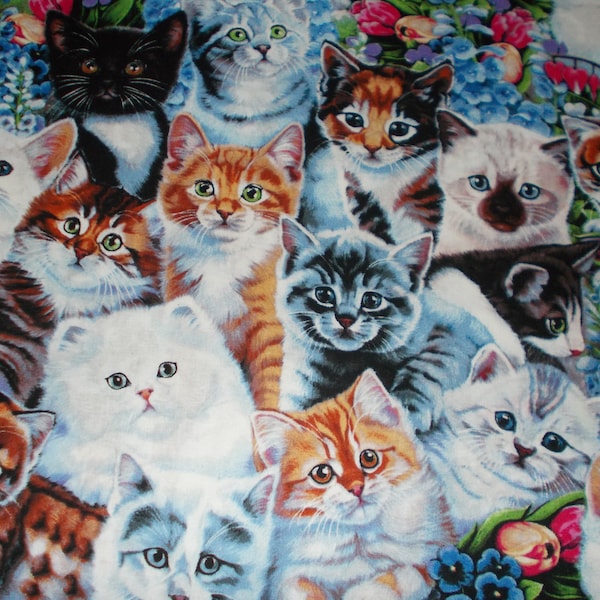 BTY David Textiles KITTENS & FLOWERS Print 100% Cotton Quilt Crafting Fabric by the Yard