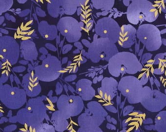 BTY Kathy Davis SCATTERJOY Plum Floral on Navy with Metallic Gold Print 100% Cotton Quilt Crafting Fabric by the Yard