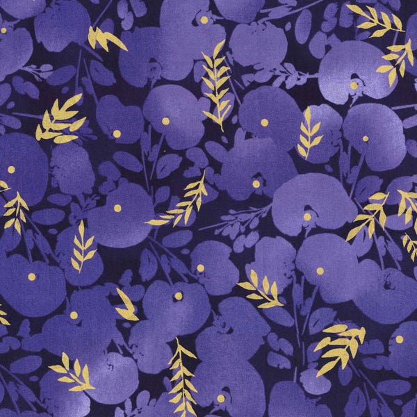 BTY Kathy Davis SCATTERJOY Plum Floral on Navy with Metallic Gold Print 100% Cotton Quilt Crafting Fabric by the Yard