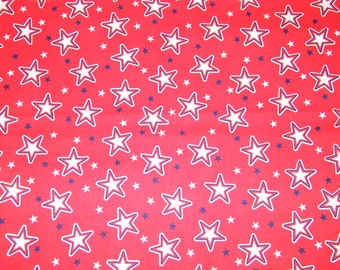 BTY Red, White, Blue STARS on Red Print 100% Cotton Quilt Craft Fabric by the Yard