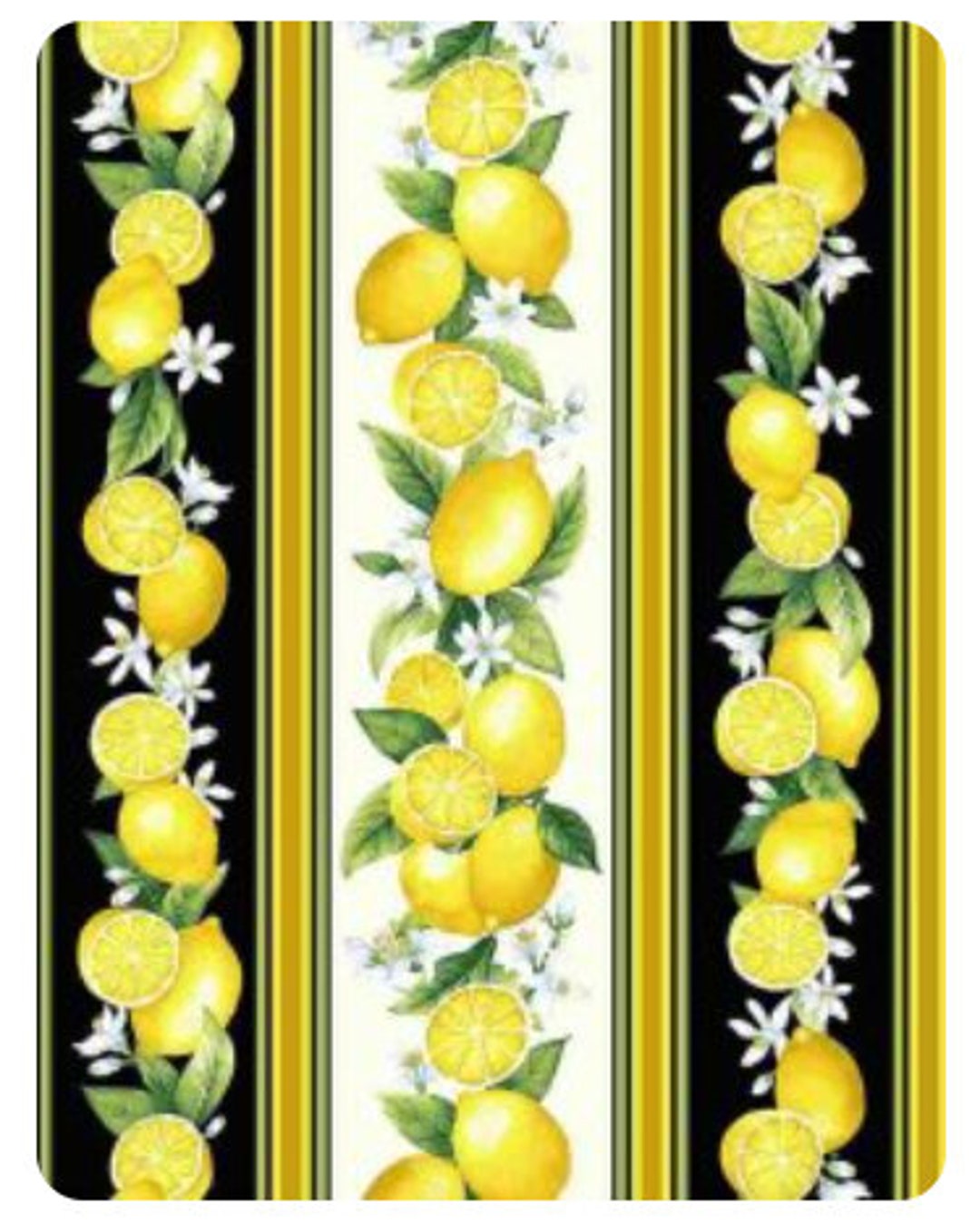 Timeless Treasures 11 Inch Lemon Stripe on Black Print 100% Cotton ...