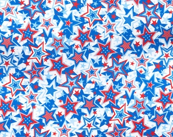 BTY Kanvas Red White True PATRIOTIC STARS on White Print 100% Cotton Quilt Crafting Fabric by the Yard