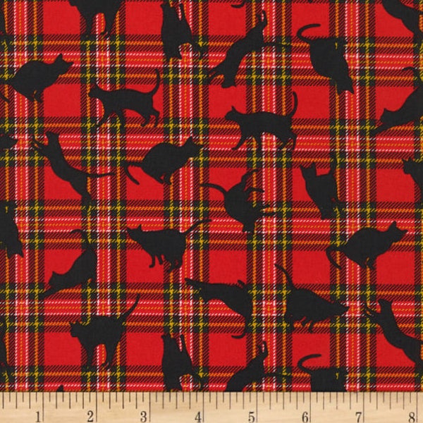 BTY Kanvas Sevenberry Animal Club CATS PLAID Red Print 100% Cotton Quilt Crafting Fabric by the Yard