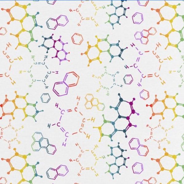 BTY David Textiles MOLECULAR BONDS on White Chemistry Print 100% Cotton Quilt Craft Fabric by the Yard