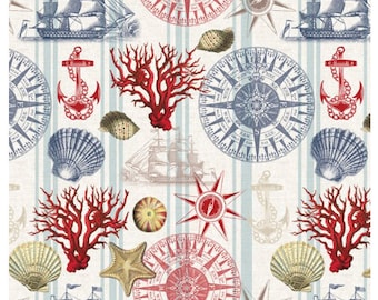 David Textiles  1 Yard Precut - NAUTICAL NAVIGATION Print 100% Cotton Quilt Fabric
