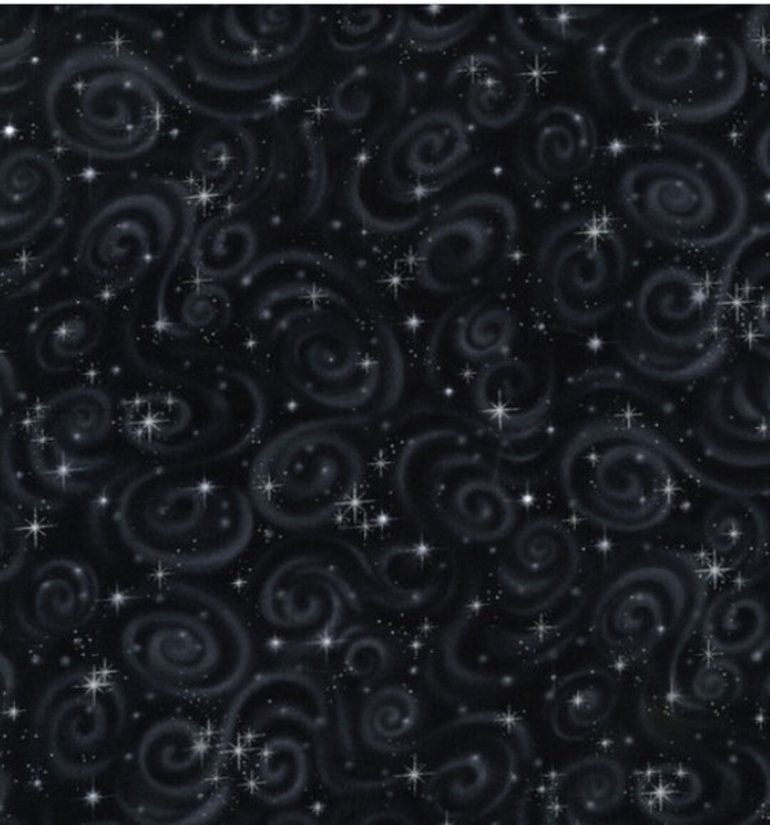 BTY Robert KAUFMAN Stargazers STARS on Black With Metallic Silver Print