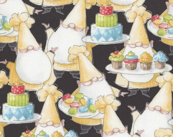 BTY Wilmington BAKER GNOMES Sweet Little Pleasures on Black Print 100% Cotton Quilt Fabric by the Yard #17827-953