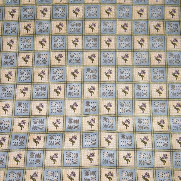 BTY Blue & Cream Squares Print 100% Cotton Quilt Crafting Debbie Mumm/SSI Fabric by the Yard