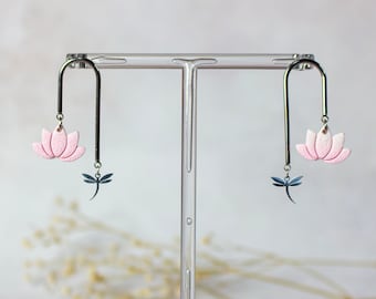 Lotus flower earrings | Dragonfly earrings | Polymer clay