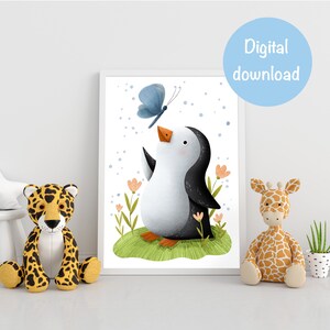 Póster de descarga digital para Nursery Wall Decor. Póster de Penguin Nursery. Decoración de la habitación infantil. 300dpi A4 o 30-40 cm, jpeg para descarga instantánea
