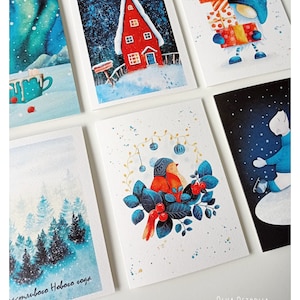 Set de tarjetas de Navidad (5 diseños diferentes) // Tarjetas festivas // 127-178cm//Acuarelas de lujo impresas en papel de 250g/m²