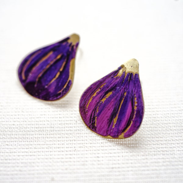 Fig earrings, fruit jewelry, small painted earring, daily earrings, botanical jewelry, figs violet nature jewelry, light earrings statement