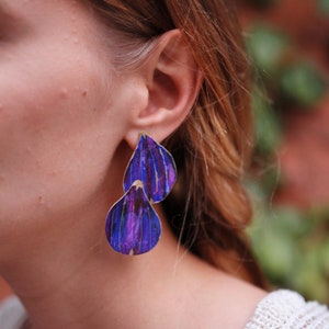 Hanging fig earrings, fruit jewelry, hand painted earrings, wedding earrings, botanical jewelry, violet figs, nature jewelry, figtree violet