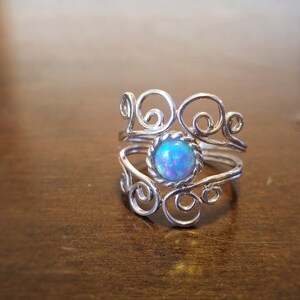 Filigree Opal Silver Ring: Handmade Boho Abstract Design
