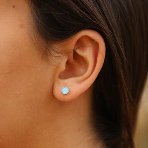 Opal Stud Earrings, Gold stud earrings with blue opal stone, Gold earrings, Opal earrings, Tiny earrings, Stud earrings