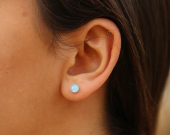 Opal Stud Earrings, Gold stud earrings with blue opal stone, Gold earrings, Opal earrings, Tiny earrings, Stud earrings