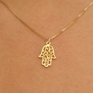 Gold hamsa necklace, gold filled hamsa necklace, (small surface), filigree hamsa with 16inch gold filled chain,