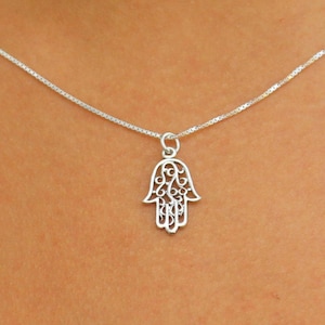 Silver hamsa necklace, Hand of god necklace, Unique filigree hamsa necklace
