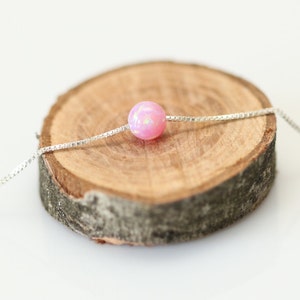 Opal necklace, 5mm opal ball necklace, opal silver necklace, opal jewelry, tiny dot necklace, opal bead necklace, dot necklace, Pink opal