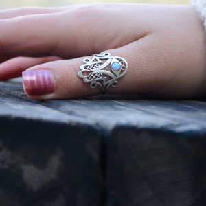 Sterling silver opal hamsa ring, Thumb ring image 1