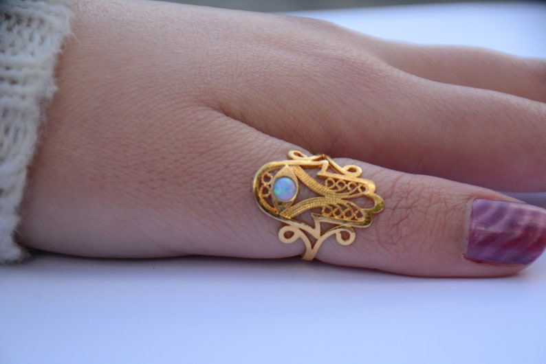 Sterling silver opal hamsa ring, Thumb ring image 4