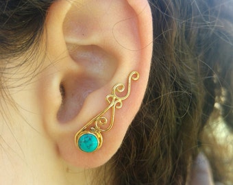 Gold Filled Ear Cuff Climber: Turquoise Earring (Single)