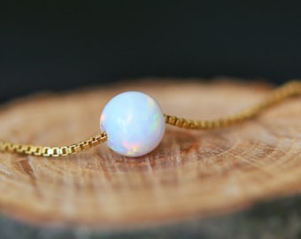 Opal Ball Necklace: 14K Gold Filled Chain, Minimalist Jewelry