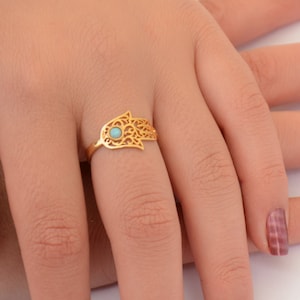 Hamsa ring, 14k goldfilled ring with opal, Gold hamsa ring, Opal ring