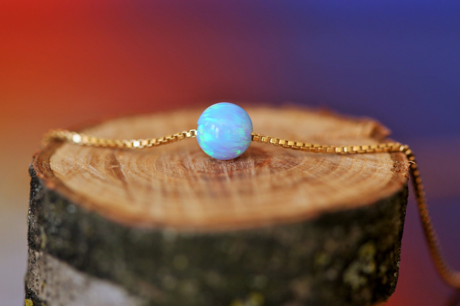 Opal Necklace Opal Ball Necklace Opal Gold Necklace Fire Etsy