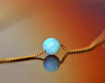 Blue Opal Ball Necklace: 14K Gold Filled Chain, Dainty Jewelry